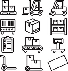 Warehouse logistics equipment and packages boxes forklift