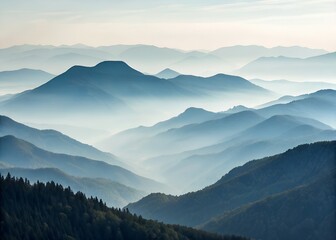 Fototapeta premium Blurred mountain landscape view from high elevation.