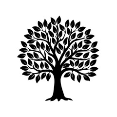 Obraz premium Single stylized tree with rounded canopy, branches, and leaves in silhouette