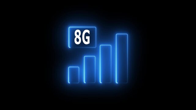 "Futuristic Neon 8G Network Icon Animation on Black Background"