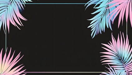 Palm leaves in a pink and blue gradient frame.