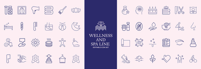 Wellness   line icons set. Editable stroke .Vector illustration.