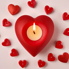 red candle heart top view isolated  