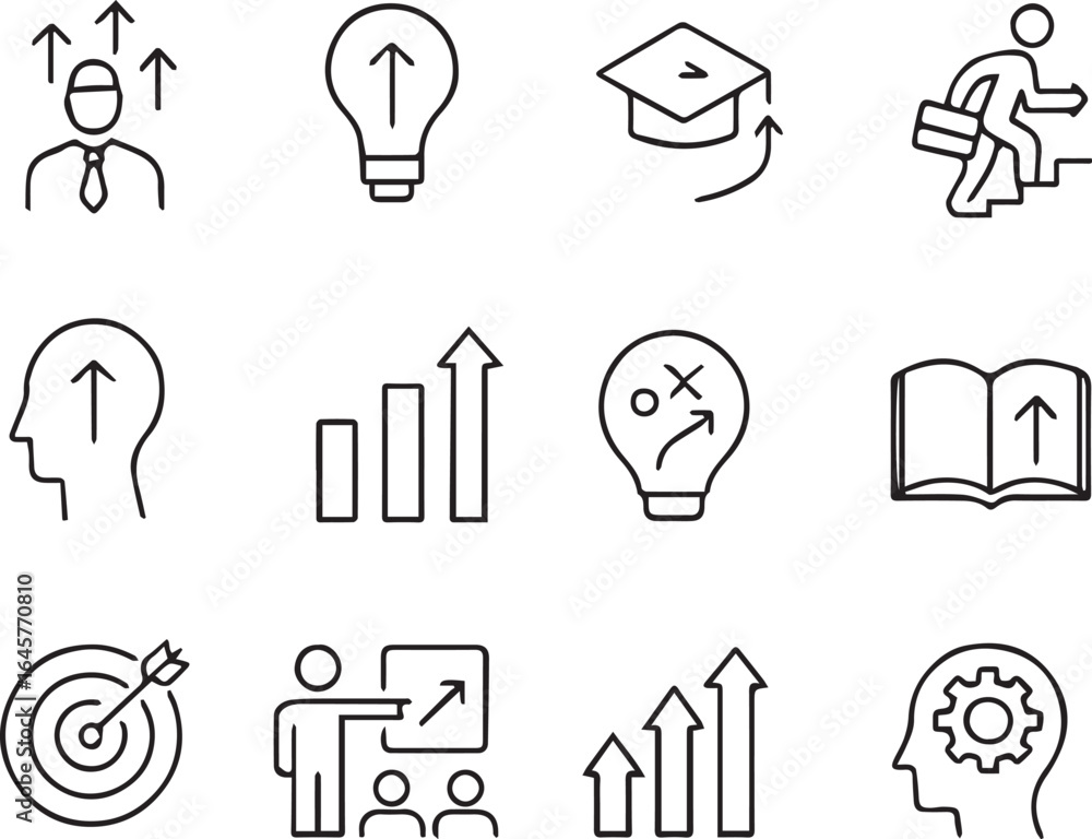 Poster upskill web icon set in line style