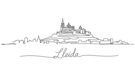 Lleida with Spain, Skyline, and One Line Art.