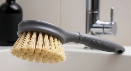 Gray Cleaning Brush on White Surface