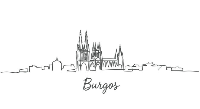 Burgos Skyline Minimal with Cathedral, Spain, and Single Line.