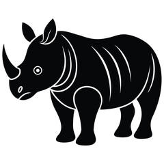 Fototapeta premium Black Silhouette of a Rhinoceros with Horns and Stripes on a White Background animal wildlife