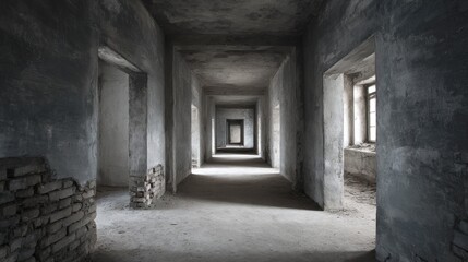 Abandoned Interior Space with Dim Lighting and Weathered Walls