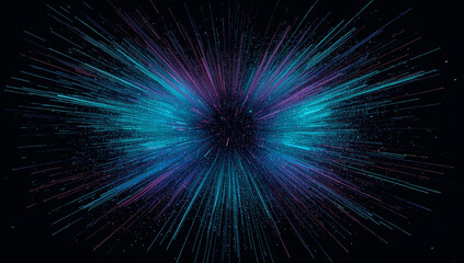 Abstract digital art of a cosmic burst with blue and purple light rays.
