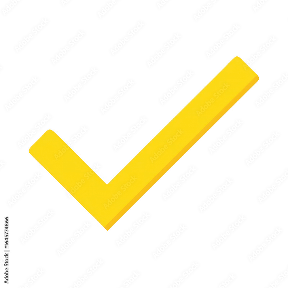 Poster bright yellow check mark isolated on transparent background
