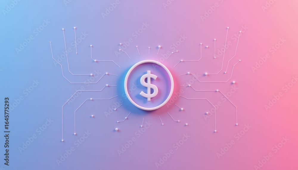 Aufkleber digital dollar currency symbol on a circuit board with glowing connections against a gradient backgr