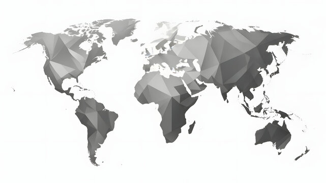 Abstract Low Polygonal World Map in Gray Tones