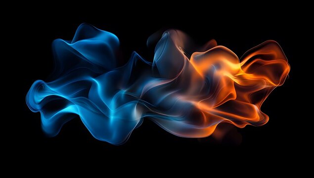 A background with fluid, organic shapes in blue and orange against a black backdrop,