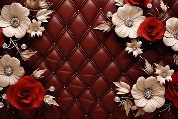 Elevate your creative projects with this luxurious floral design on a quilted backdrop. Ideal for adding an elegant and sophisticated touch to branding and design.