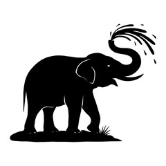 Fototapeta premium Silhouette of an elephant spraying water from its trunk