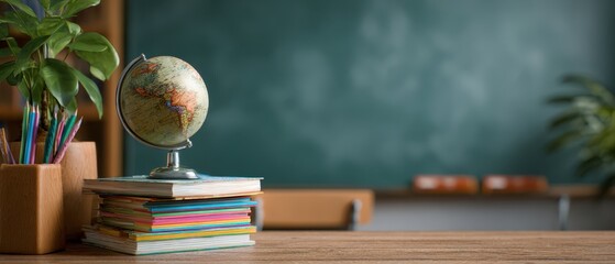 The Globe on a Pile of Books in a Classroom