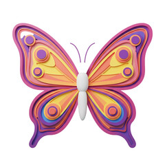 A vibrant, three-dimensional layered paper art butterfly showcases intricate patterns and a beautiful spectrum of warm and cool colors, creating a captivating and decorative visual.