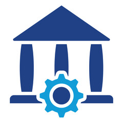 Government Settings Glyph Blue Silhouette Icon Design Vector - Government building with gear, representing public administration, policy management, or system governance