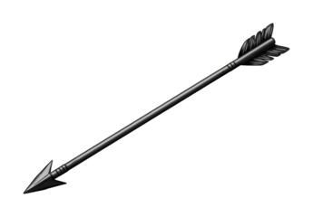 Archery action shot black arrow on display studio setting minimalist style. Cut out png