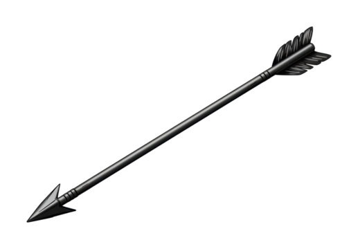 Archery action shot black arrow on display studio setting minimalist style. Cut out png