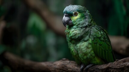 Obraz premium Vibrant green parrot perched on a rainforest branch
