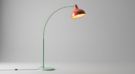 Modern Arc Floor Lamp with Red Shade and Green Stand