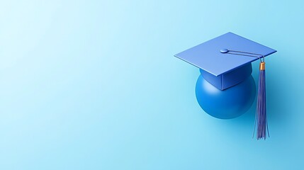 A blue graduation mortarboard resting atop a blue sphere shape