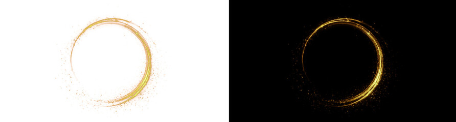 A shining golden spiral of light intertwined with a cosmic aura and shimmering glitter - an abstract PNG element perfect for magical creations, night-themed artwork or transparent designs.