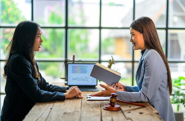 Female lawyers providing legal advice to client in office