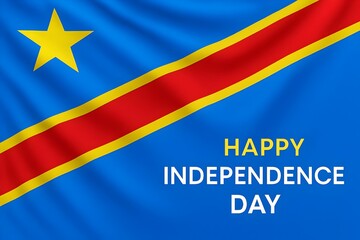 Happy independence day of the democratic republic of the congo with the national flag featuring a star and diagonal stripe on a blue background