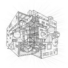 Detailed sketch of a house and building design