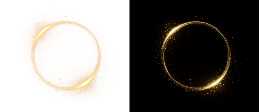 A shining golden spiral of light intertwined with a cosmic aura and shimmering glitter - an abstract PNG element perfect for magical creations, night-themed artwork or transparent designs.