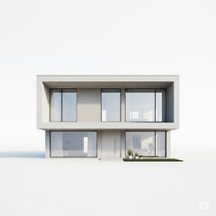 Traditional white wooden house facade with vintage blue window frames