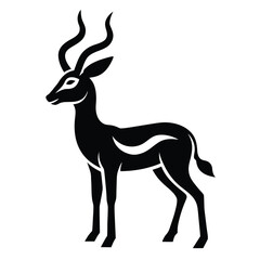 Obraz premium Stylized black gazelle silhouette with long curved horns standing on a white background antelope