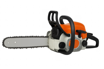 Orange and white chainsaw isolated on transparent background