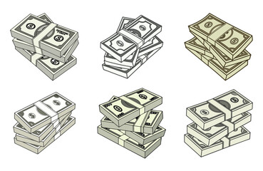 Collection of Cash and Dollar Bill Illustrations – Vector