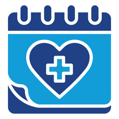 Fototapeta premium Appointment Book Glyph Blue Silhouette Icon Design Vector - Calendar with a heart and cross, signifying a health appointment or medical scheduling