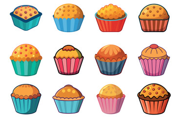 set of colourful cupcakes