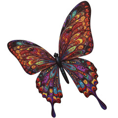 A vibrant butterfly with intricately patterned wings showcases a kaleidoscope of rich, warm, and cool colors, creating a mesmerizing display of natural artistry.