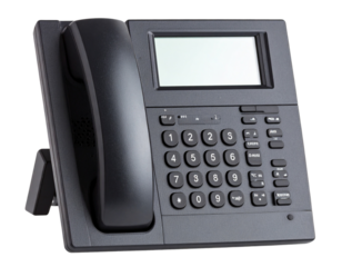 Modern Office Desk Phone with Digital Display, front view, isolated on transparent background