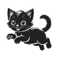 Cute Cartoon Black Kitten Vector Illustration