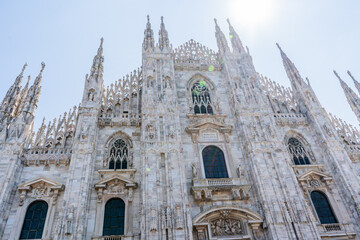 Duomo di Milano square in Milan city. Gothic Italian architecture. Italy