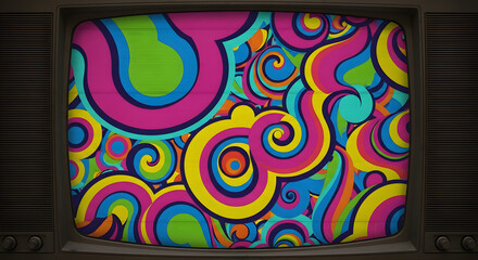 Vintage tv screen with psychedelic pattern