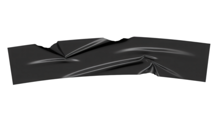 Glossy Black Duct Tape Strip with Crinkles and Shine Reflecting Light, transparent background