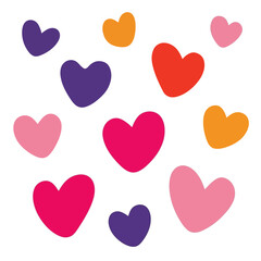 Vector art of assortment of colorful heart shapes isolated on white background