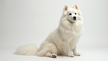 White Dog Sitting on White Background