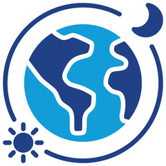 Obraz premium Planet Care Glyph Blue Silhouette Icon Design Vector - Earth under sun and moon representing global environmental awareness and continuous climate care