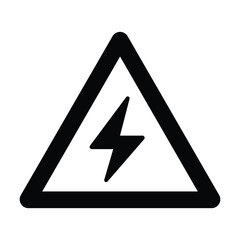 Minimalist black and white high voltage warning sign. Black triangle with white lightning bolt symbol, clear electrical hazard alert. Simple, functional design for safety communication.