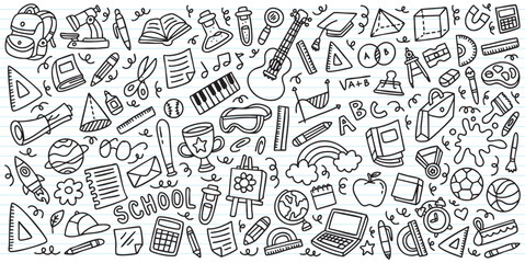 Set of hand drawn back to school and education element doodle vector illustration